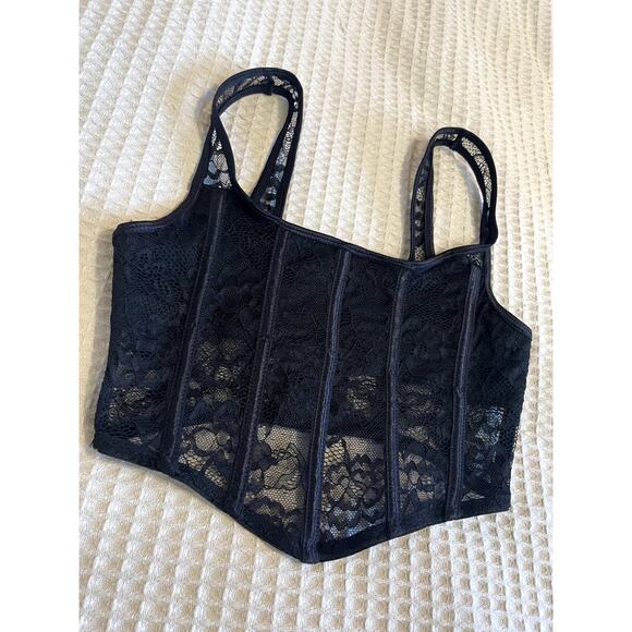 Charlotte Russe Y2K Floral Black Lace Square Neck Whimsy Goth Corset Top XS - Picture 3 of 9